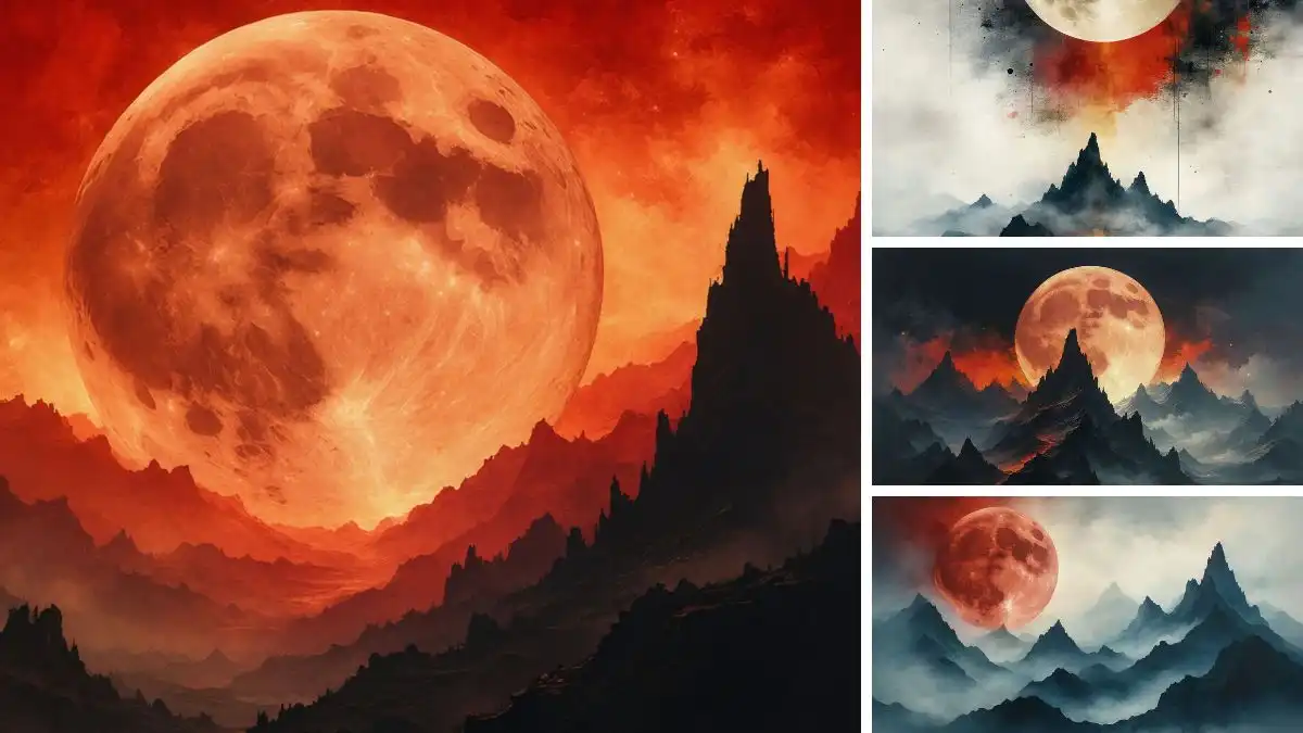 Lune Rouge et Montagnes Sauvages