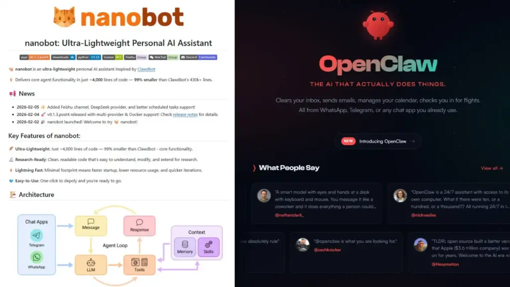 Nanobot vs OpenClaw : la revanche du minimalisme sur la complexité Nanobot vs OpenClaw
