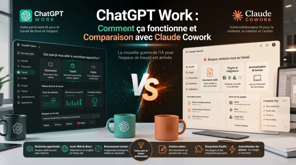 ChatGPT Work vs Claude Cowork : le vrai comparatif (juillet 2026) ChatGPT Work vs Claude Cowork